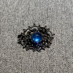 Vintage Estate Faux Pearl Blue Cabochon Brooch Pin